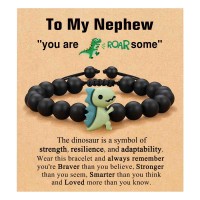 ORISPRE Nephew Gifts from Auntie Uncle Valentines Birthday Gifts for Kids Boys Nephew Bracelet- K-A-Nep-BK-dinosaur-01