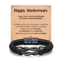 ORISPRE Anniversary Bracelet Gifts for Men Him Boyfriend Husband1 One Year Month Wedding Happy Anniversary- P-B-BKLeather-Anniver-01