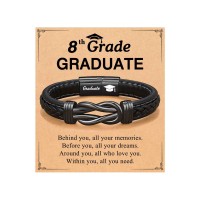ORISPRE 8th Grade Graduation Gifts for Boys Class of 2026 Bracelets Middle School Congratulations Decorations Grad Graduate Gift for Him- P-B-Bk&Leather-8thGrade-09