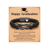 ORISPRE Graduation Gifts Decorations for Him Boys Class of 2026 College High Middle School 8th Grade Best Senior Graduate Grade Bracelet for Men Male Son Grandson-P-B-Black&Leather-Grade-07