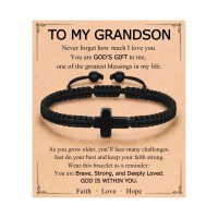 ORISPRE Grandson Bracelet Gifts from Grandma Confirmation Birthday Graduation Christmas Valentines Gifts for Kids Teen Teenage Boys Ideas 12 14 16 18 13 15- P-B-Grandson-BraidCross-02