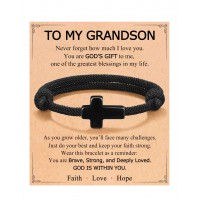 ORISPRE Grandson Bracelet Gifts from Grandma Confirmation Birthday Graduation Christmas Valentines Gifts for Kids Teen Teenage Boys Ideas 10 12 14 16 18 13 15- P-B-Grandson-PullCross-02