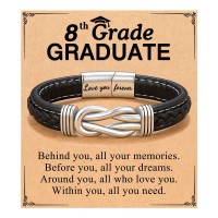 ORISPRE 8th Grade Graduation Decorations Gifts for Boys Best Middle School Class of 2025 Bracelets Congratulations Grad Graduate- P-B-Leather-8grade-06