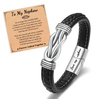 ORISPRE To My Nephew Bracelet Gifts from Auntie Uncle Nephew Birthday Confirmation Graduation-P-B-Leather-Nephew-03
