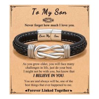 ORISPRE To My Son Bracelet from Mom Valentines Confirmation Gifts for Teenage Teen Boys Ideas 14 16 18 Year Old Birthday Graduation Gift for Guys Men-P-B-Leather-Son-01