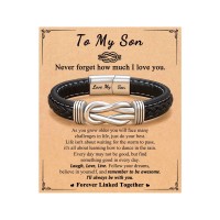 ORISPRE To My Son Bracelet Gifts from Mom Dad Christmas Stocking Stuffers Teen Boy Gifts Ideas for 12 14 16 18 13 15 Year Old Birthday Gifts for Teenage Boys Teens- P-B-Sil&Bk-Leather-Son-18