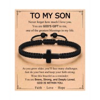 ORISPRE To My Son Bracelet from Mom Dad, Teen Boy Gifts Ideas Christmas Stocking Stuffers Kids 8 12 14 13 15 11 10 9 Year Old Birthday Baptism Gifts for Teenage Boys Cross Bracelets- P-B-Son-BraidCross-01