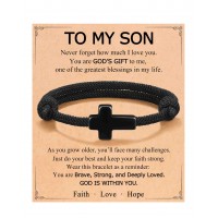 ORISPRE To My Son Bracelet from Mom Dad, Teen Boy Gifts Ideas Christmas Stocking Stuffers Kids 8 12 14 13 15 11 10 9 Year Old Birthday Baptism Gifts for Teenage Boys Cross Bracelets-P-B-Son-PullCross-01