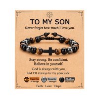 ORISPRE To My Son Bracelet from Mom Dad, Graduation Gift for Son Boys Baptism Confirmation Teenage Teen Boys Gifts 12 14 16 18 13 15 Year Old Birthday-P-B-TripleStone-Son-01