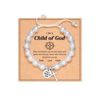 ORISPRE Cross Bracelet Communion Catholic Baptism Confirmation Birthday Christmas Goddaughter Gifts from Godmother- P-B-pearl-Child-05