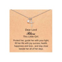 ORISPRE First Communion Baptism Gifts for Girl Kids 8 12 Cross Necklace Christening 1st Holy Catholic Christian Graduation Kindergarten Confirmation Gifts for Teen Girls Teenage- P-N-Girlcross-Bless-01