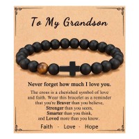 ORISPRE Grandson Bracelet from Grandma Grandparents Easter Gifts for Teenage Teens Boys Birthday Graduation Confirmation- Y-B-Cross-Grandson-04